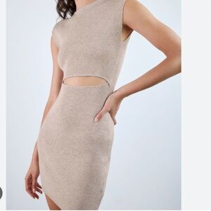 ✨ Aritzia Wilfred Free Cut-Out Knit Dress • Heather Oatmeal • Medium